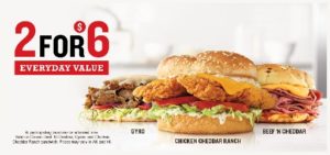 Arby's 2 for $6 Everyday Value Meal