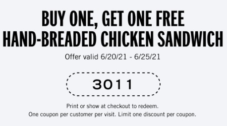 Hardee’s Buy One Get One Free Hand-Breaded Chicken Sandwich